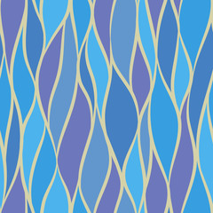 Seamless vector abstract pattern with mosaic waves in blue colors. Colorful endless wavy background