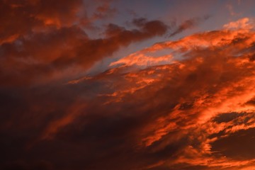 Fototapeta na wymiar Red crimson sunset sky orange, cloud.
