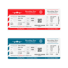 Set of the airline boarding pass tickets isolated on white background. illustration.