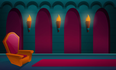 royal hall in the castle with the throne, vector illustration