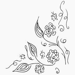 Fototapeta premium Hand Drawn Vector Illustrations Of Abstract Set of Flowers and Butterflies Isolated on Gray. Floral Design Elements For Invitations, Greeting Cards, Posters, Blogs. Hand Drawn Sketch of a Flowers.