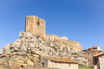 Fototapeta na wymiar medieval castle in Puertomingalvo village, province of Teruel, Aragon, Spain
