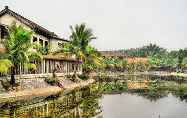 View of Tam Coc town in the Ninh Binh Province of Vietnam