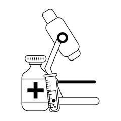 Medical healthcare supplies in black and white