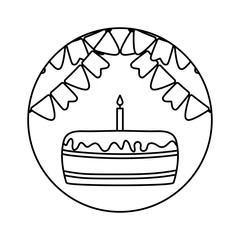 cake of birthday in frame circular with garlands hanging