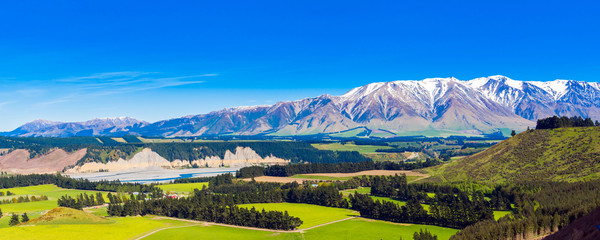 Mountain landscape of the Southern Alps, New Zealand. Copy space for text.