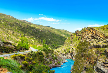 View of the landscape in Southern Alps, New Zealand. Copy space for text.