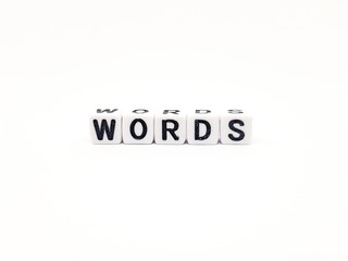 WORDS word built with white cubes and black letters on white background