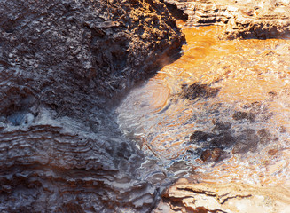 Boiling Mud Pool in Wai-O-Tapu Geothermal Wonderland, Rotorua, New Zealand. Close-up.