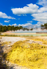Champagne Pool in Wai-O-Tapu park, Rotorua, New Zealand. Vertical.