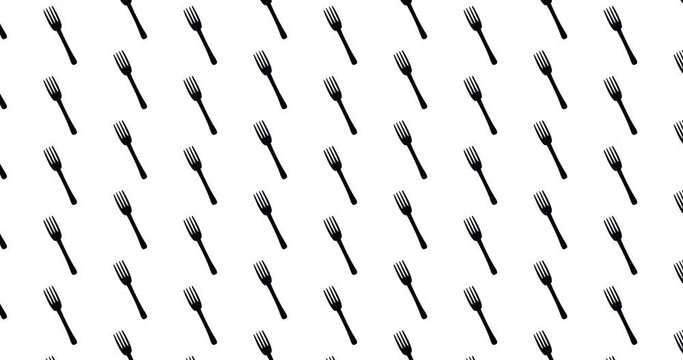 Fork icons background clip motion backdrop video in a seamless repeating loop.  Food restaurant & kitchen themed forks pattern background high definition motion video clip