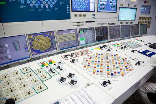Block control panel of nuclear power plant. 