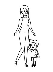 young mother with little son characters