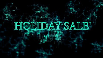 Animation of the Digital Network. Sign 'Holiday Sale'. Blue wires, black background