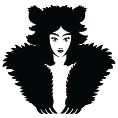 Vector illustration of a fantasy girl image. Black and white portrait in modern design style. Woman graphic icon.