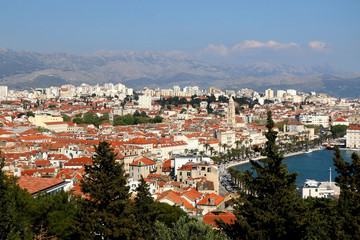 Fototapeta na wymiar Aerial view of historic city centre of Split, Croatia. Split is popular summer travel destination.