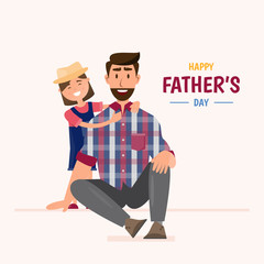 Happy father's day. daughter hug her dad