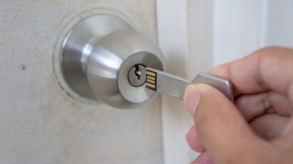 USB with home key shape. Smart home concept.