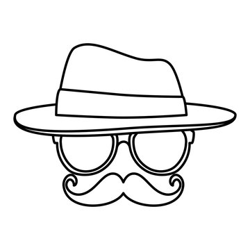 eyeglasses and mustache with tophat hipster style