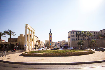 Historic church ruins in a town square at dusk © joangasconcomas