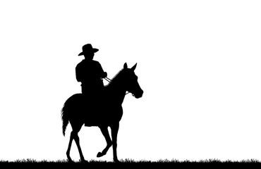 silhouette cowboy riding horse on white background