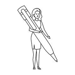 young teacher female with pen character