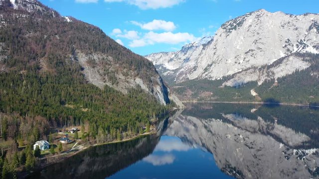 Altaussee and lake Altausseer See in the Salzkammergut in Austria, European Alps.