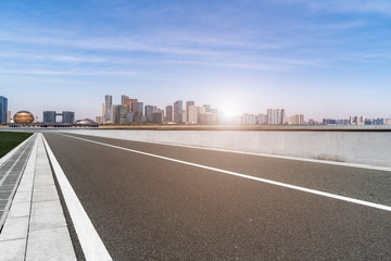 Road and skyline of urban architecture
