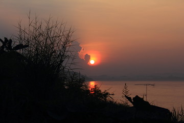 Sunset at Khong River ,Loei province Thailand