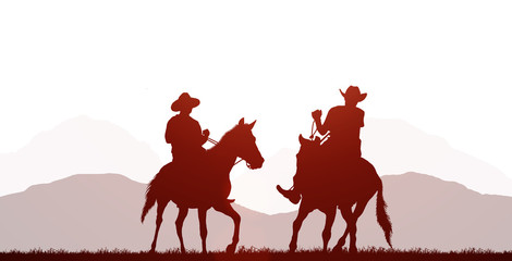 silhouette cowboy riding horse on white background © rathchapon