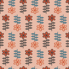 Seamless floral pattern. Light orange background. Vector illustration.