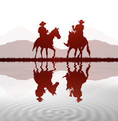 silhouette cowboy riding horse on white background