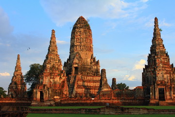 Landscape of Wat Chaiwatanaram, the historic temple at Ayuthaya province , Thailand.