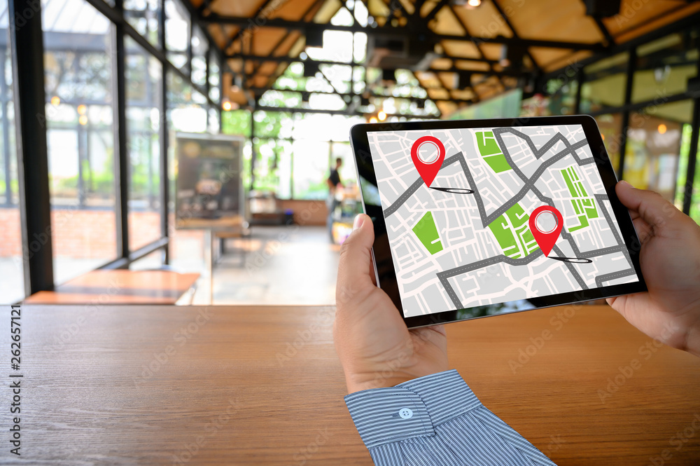 Poster gps map to route destination network connection location street map with gps icons navigation