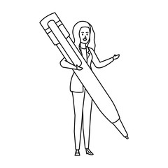 young teacher female with pen character