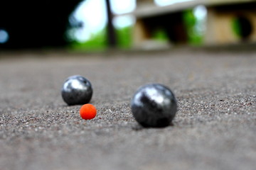 The jack and ball in Petanque field.