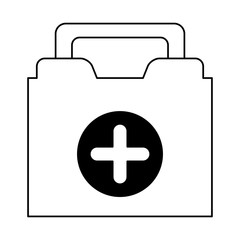 Medical first aids suitcase symbol in black and white
