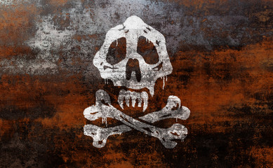 Totenkopf auf rostiger Metallfläche