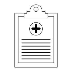 Medical clipboard history symbol in black and white