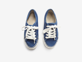 Top view of blue sneaker shoes
