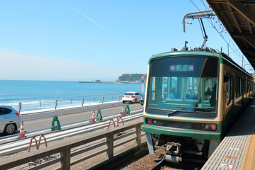 Train to Kamakura against the sea