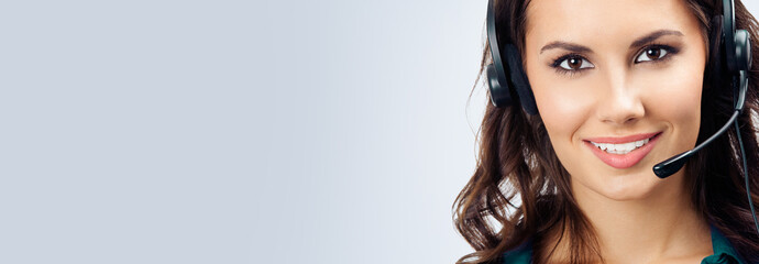 Support phone operator in headset, on grey