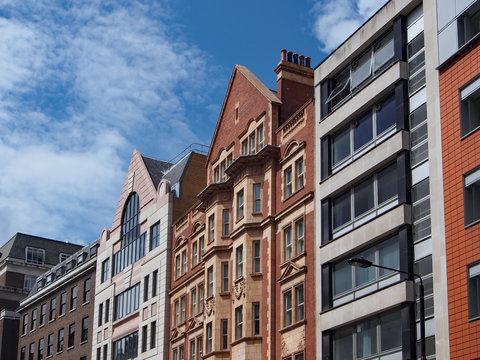 London, row of old and new office building facades
