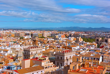 Panoramic view on Valencia, Spain. Dense urban planning of historic European city center.