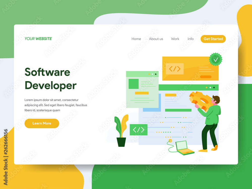Wall mural landing page template of software developer illustration concept. modern flat design concept of web 