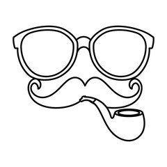 sunglasses and mustache with pipe wooden hipster style