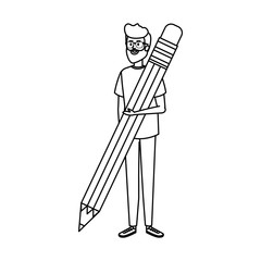 young teacher with pencil character