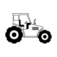 Farm tractor vehicle isolated in black and white