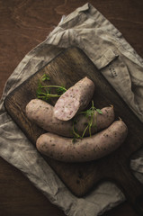 Raster sausage on table