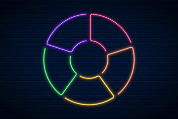 Vector glowing neon arrow  on dark brick wall background.